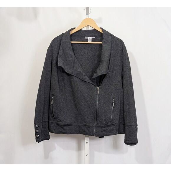 Style & Co Moto Jacket Gray Cotton Blend Women's Size 1X - Picture 7 of 8